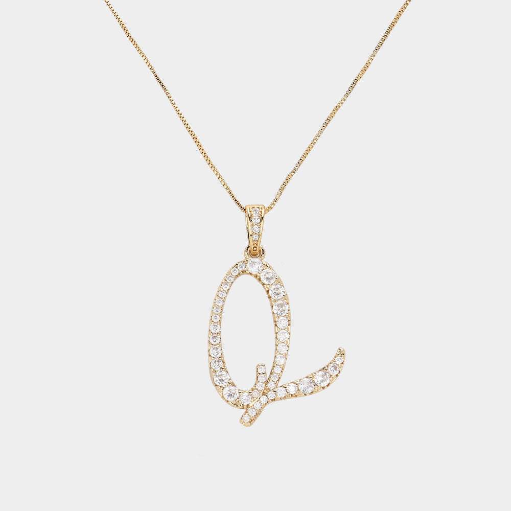 -Q- CZ Initial Monogram Pendant Necklace - Madeline Love - Flyclothing LLC