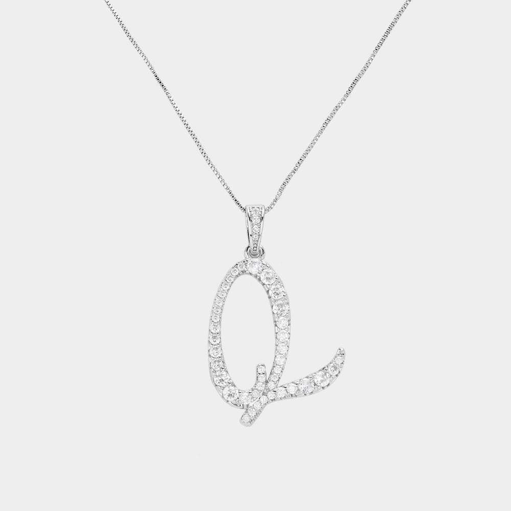-Q- CZ Initial Monogram Pendant Necklace - Madeline Love - Flyclothing LLC