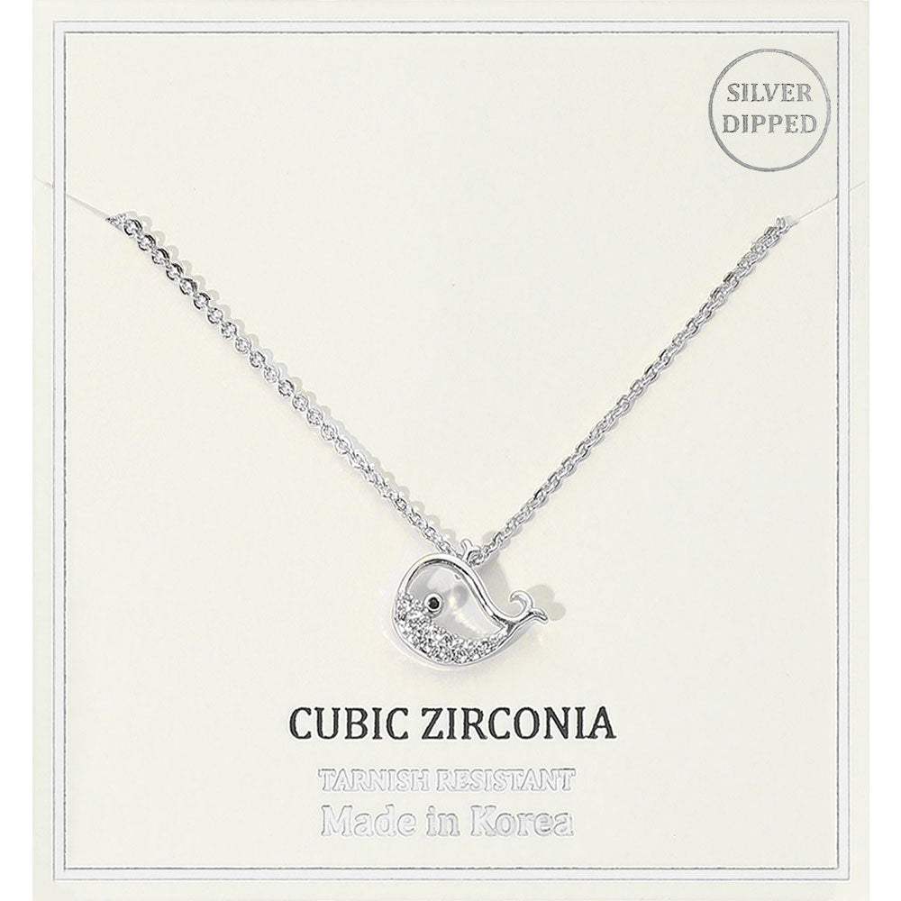 Silver Dipped CZ Stone Paved Whale Pendant Necklace - Madeline Love - Flyclothing LLC
