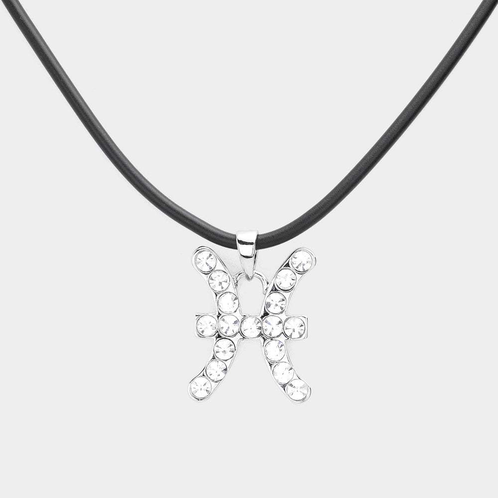 Pisces - Stone Embellished Zodiac Pendant Necklace - Madeline Love - Flyclothing LLC