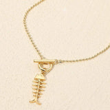 Metal Fishbone Toggle Pendant Beaded Chain Necklace - Madeline Love - Flyclothing LLC