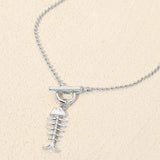 Metal Fishbone Toggle Pendant Beaded Chain Necklace - Madeline Love - Flyclothing LLC