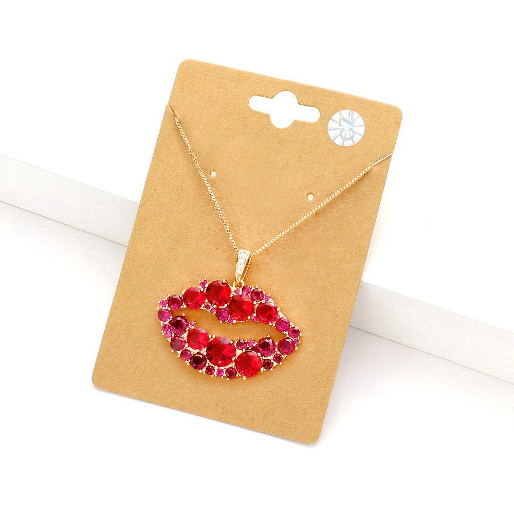 CZ Lips Pendant Necklace - Madeline Love - Flyclothing LLC
