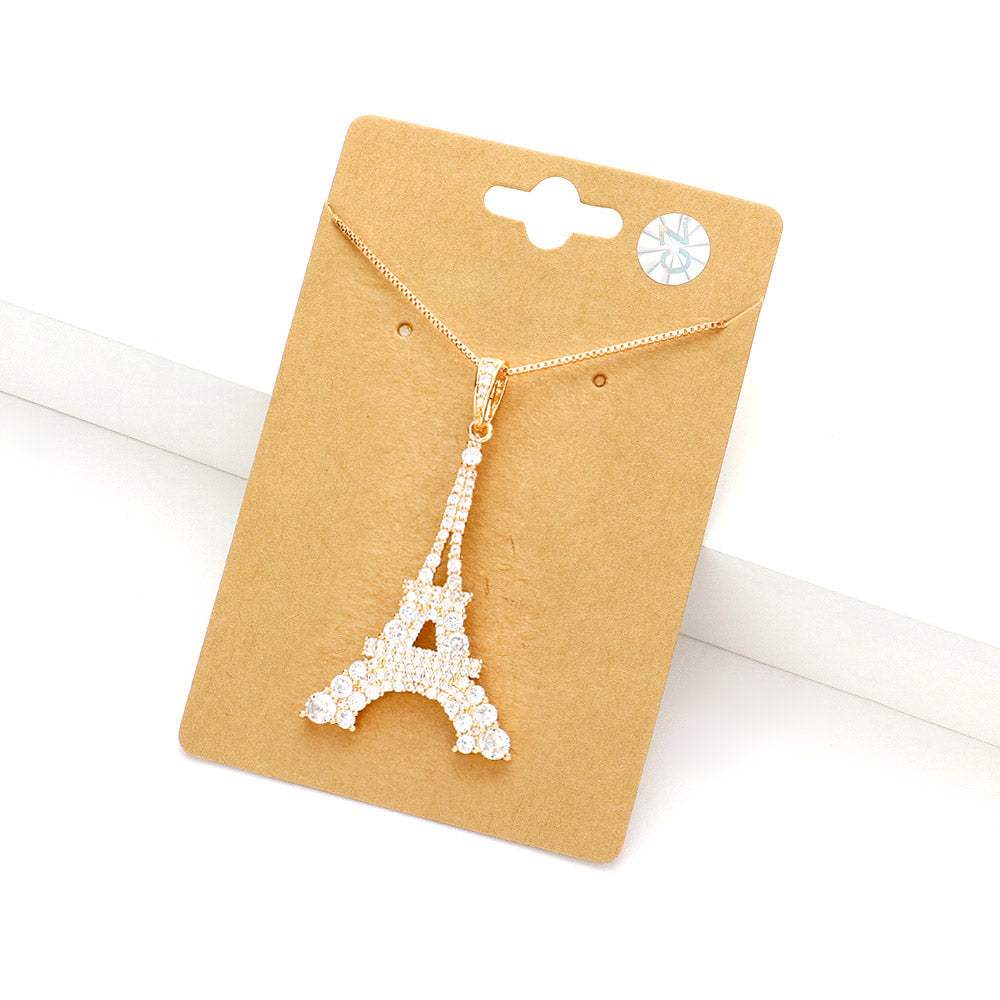 CZ Eiffel Tower Pendant Necklace - Madeline Love - Flyclothing LLC