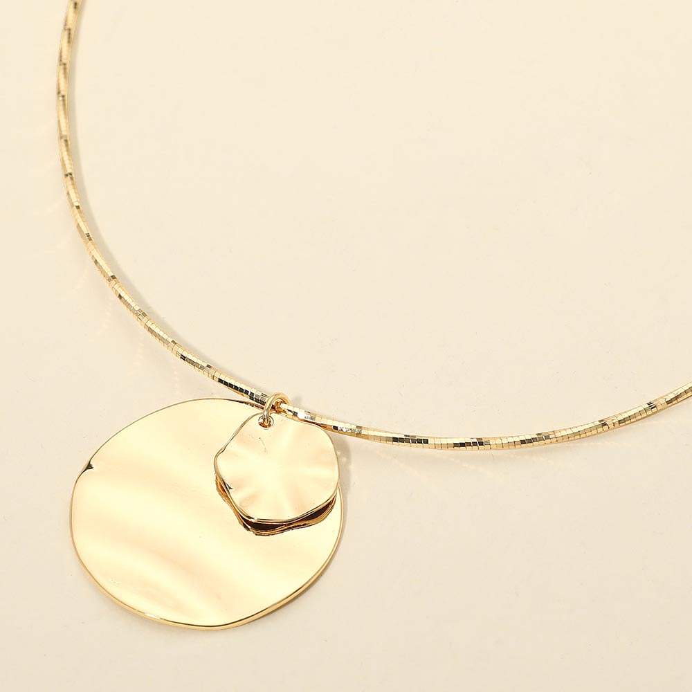 Hammered Metal Double Layered Disc Pendant Necklace - Madeline Love - Flyclothing LLC
