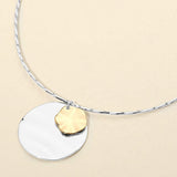 Hammered Metal Double Layered Disc Pendant Necklace - Madeline Love - Flyclothing LLC
