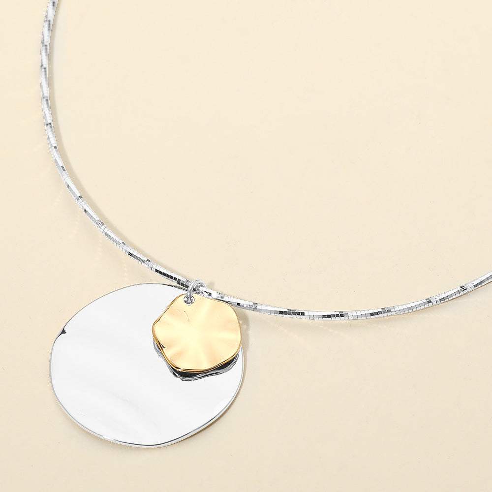 Hammered Metal Double Layered Disc Pendant Necklace - Madeline Love - Flyclothing LLC