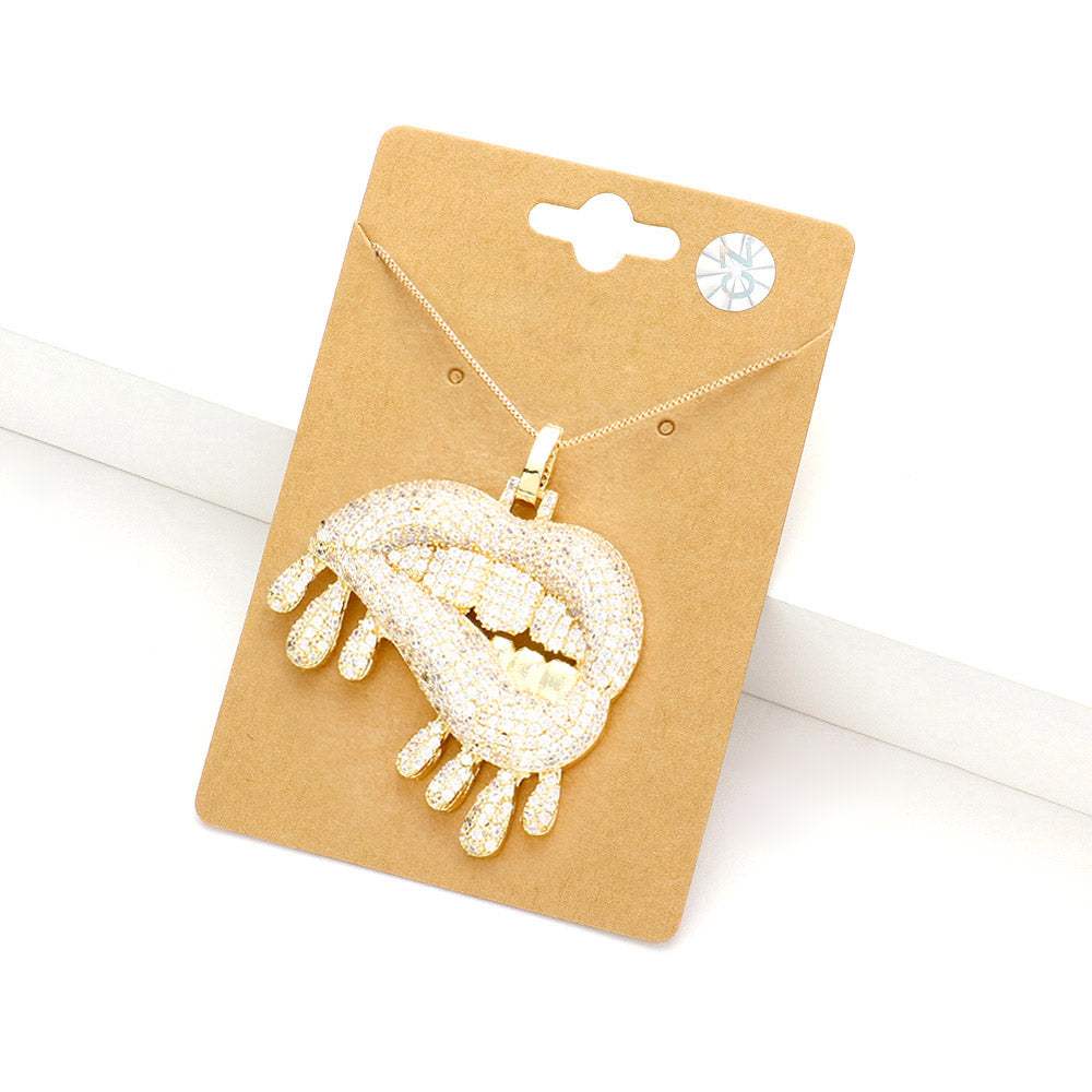 CZ Lips Pendant Necklace - Madeline Love - Flyclothing LLC