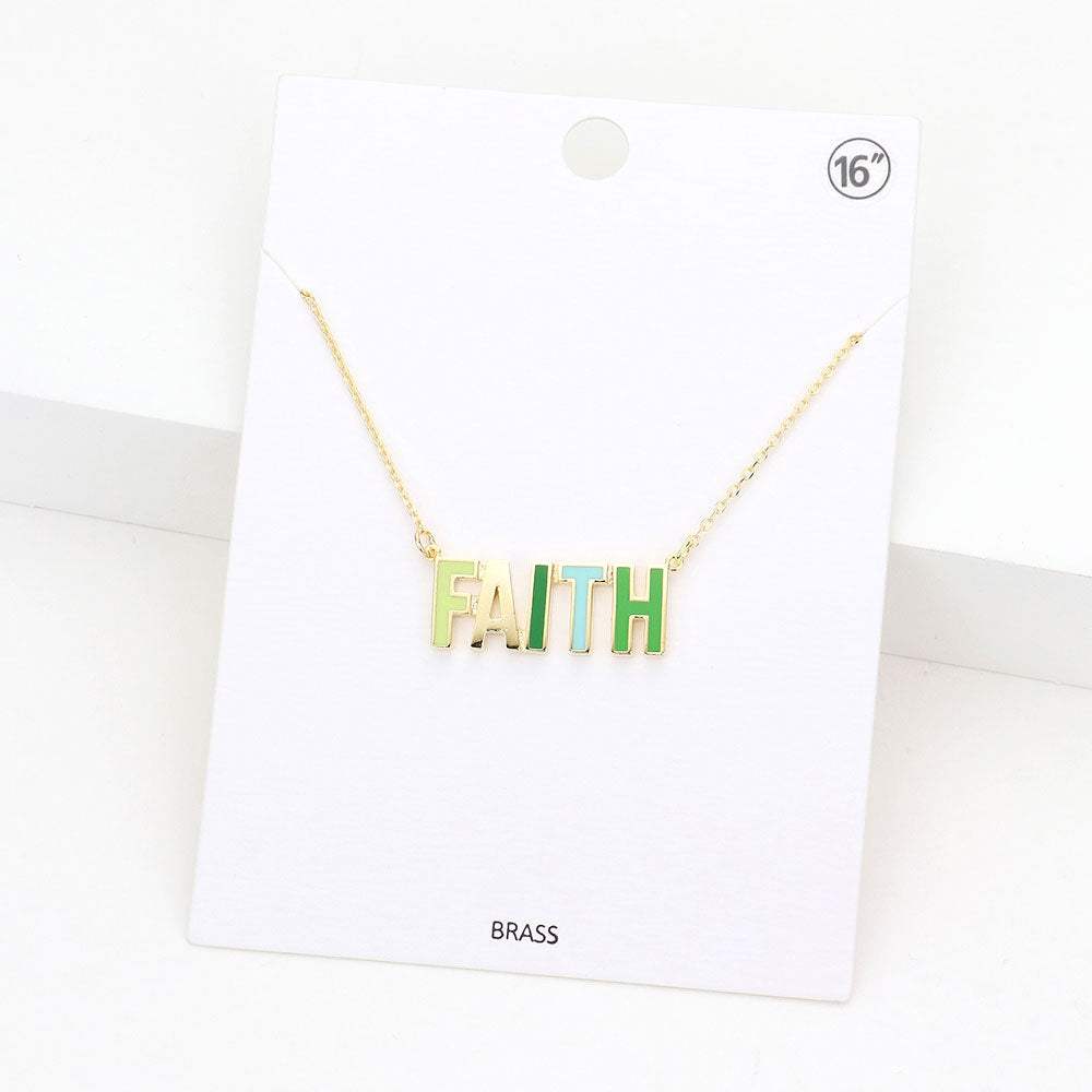 FAITH Brass Metal Enamel Message Pendant Necklace - Madeline Love - Flyclothing LLC