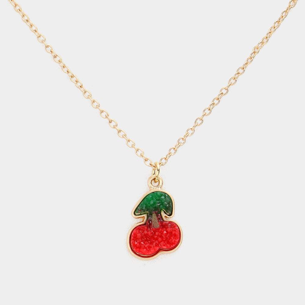 Druzy Cherry Pendant Necklace - Madeline Love - Flyclothing LLC