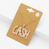 CZ Stone Paved CASH Message Pendant Necklace - Madeline Love - Flyclothing LLC