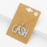 CZ Stone Paved CASH Message Pendant Necklace - Madeline Love - Flyclothing LLC