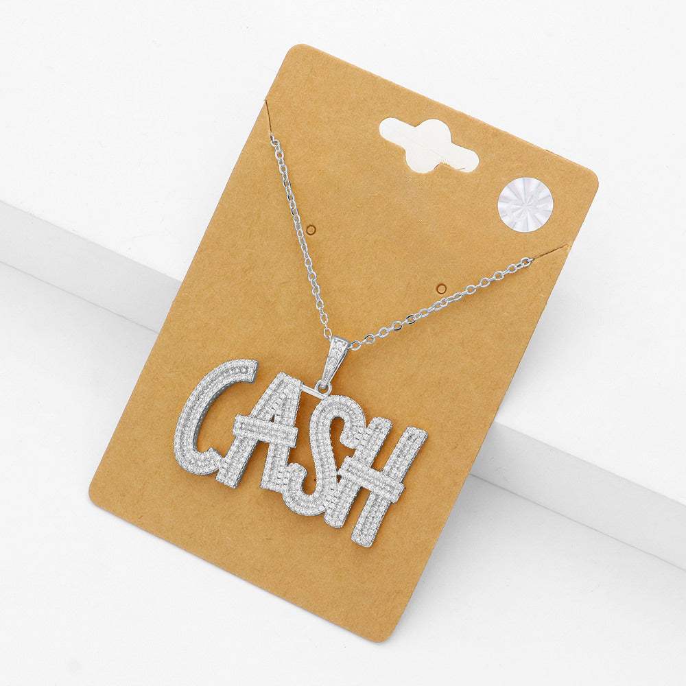 CZ Stone Paved CASH Message Pendant Necklace - Madeline Love - Flyclothing LLC