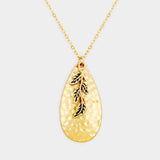 Hammered Teardrop Leaf Charm Pendant Necklace - Madeline Love - Flyclothing LLC