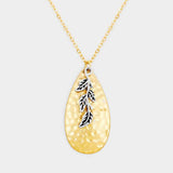 Hammered Teardrop Leaf Charm Pendant Necklace - Madeline Love - Flyclothing LLC