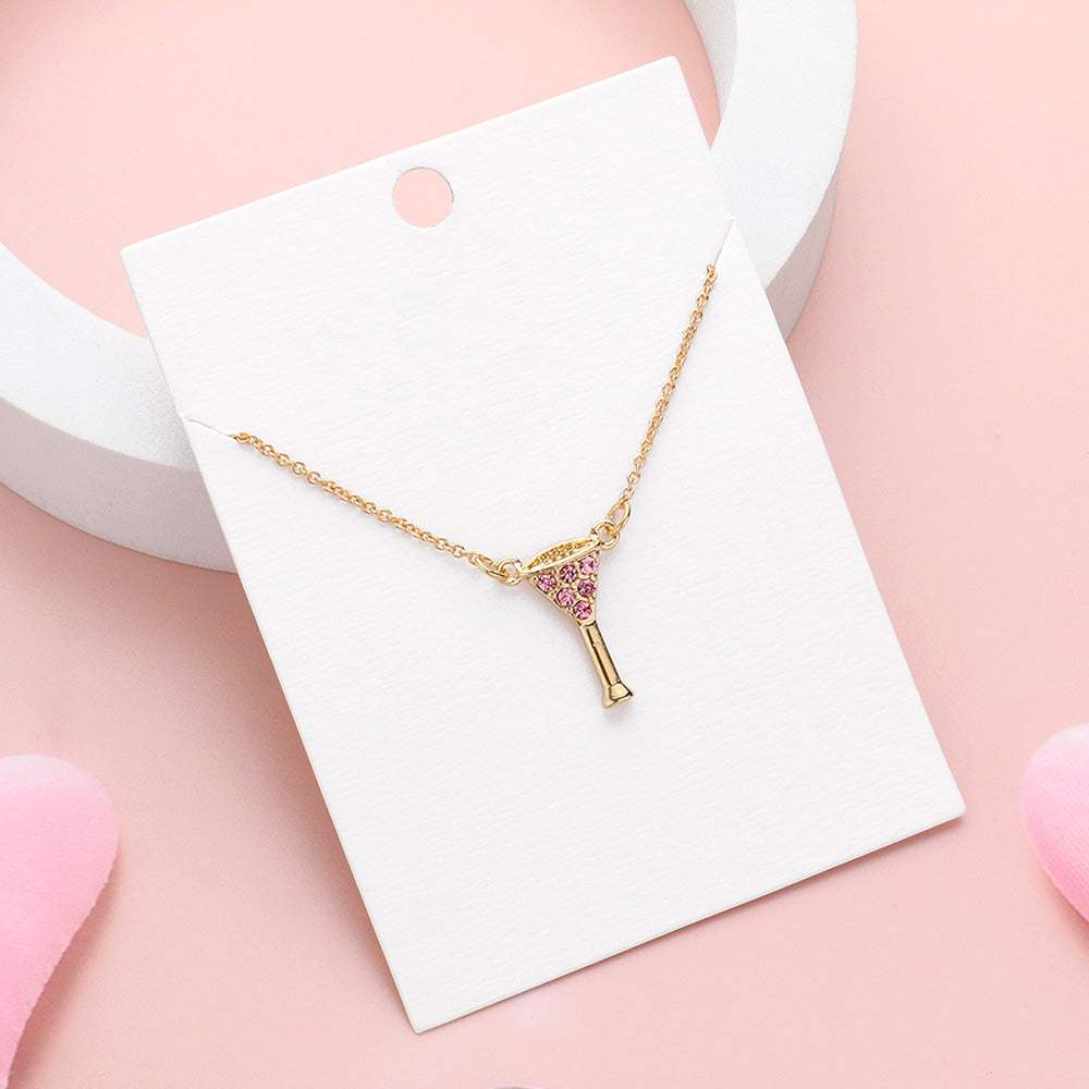 Rhinestone Embellished Cocktail Pendant Necklace - Madeline Love - Flyclothing LLC