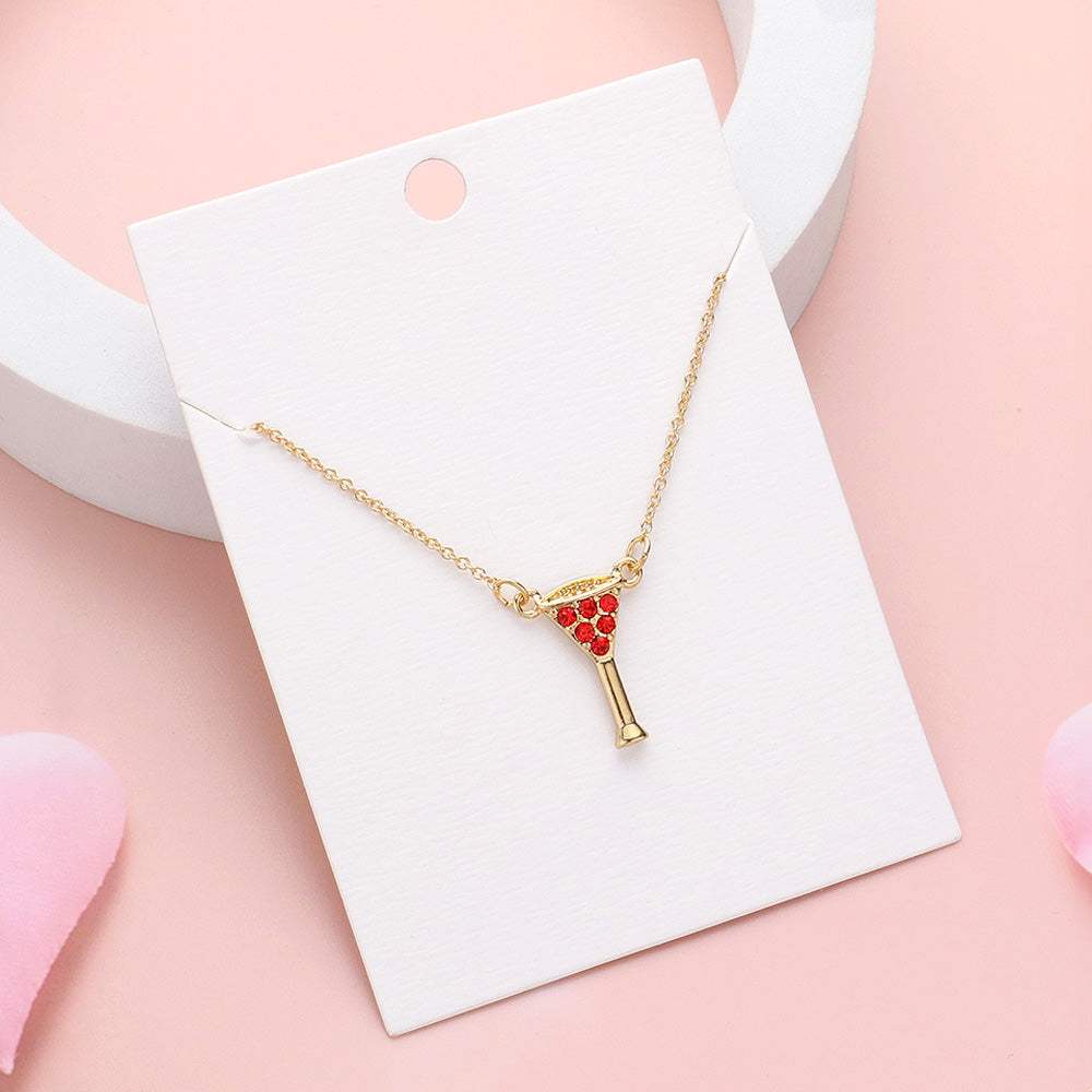 Rhinestone Embellished Cocktail Pendant Necklace - Madeline Love - Flyclothing LLC