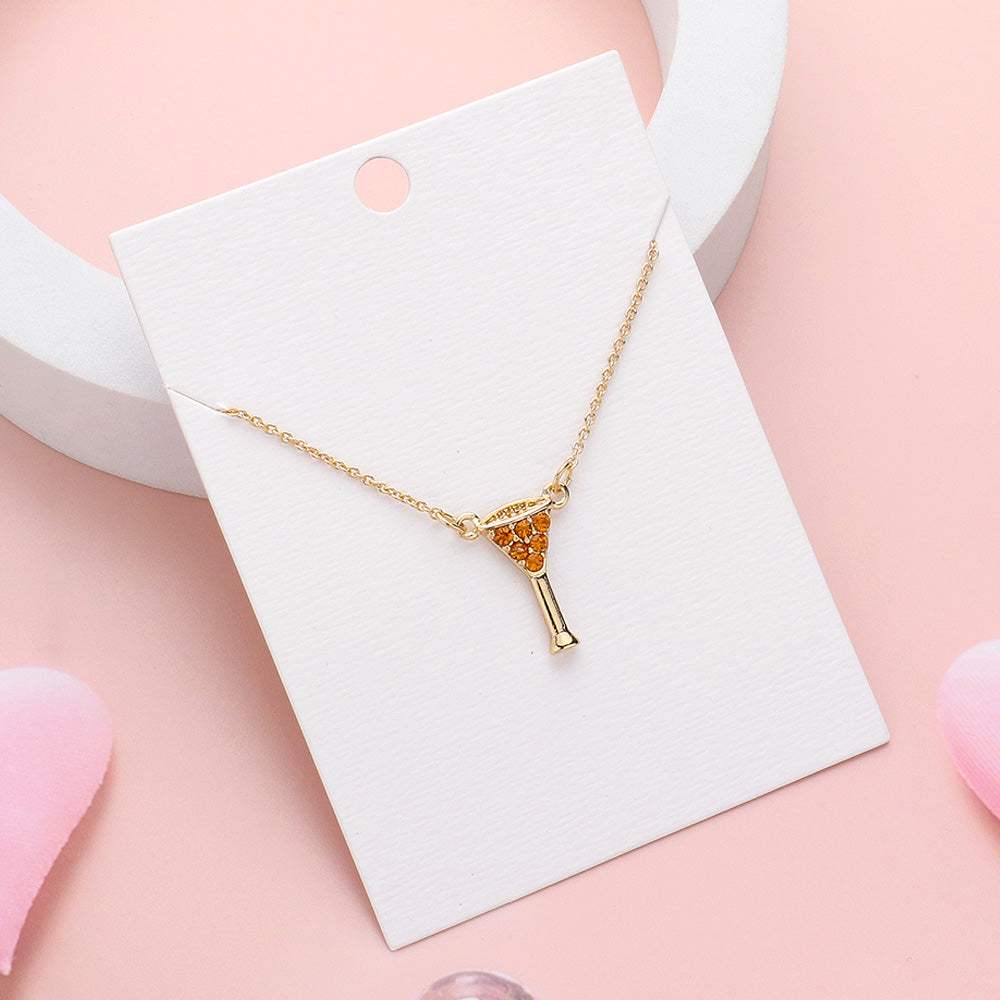 Rhinestone Embellished Cocktail Pendant Necklace - Madeline Love - Flyclothing LLC