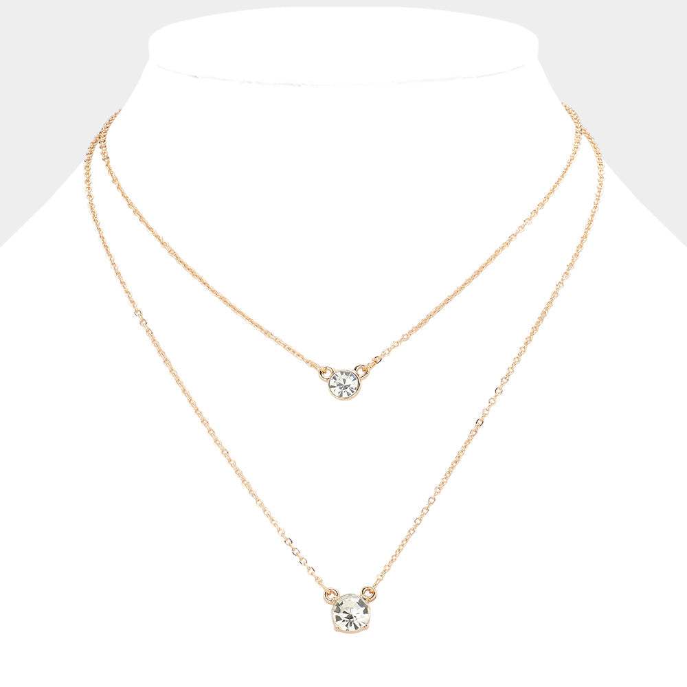 Double Round Stone Pendant Layered Necklace - Madeline Love - Flyclothing LLC