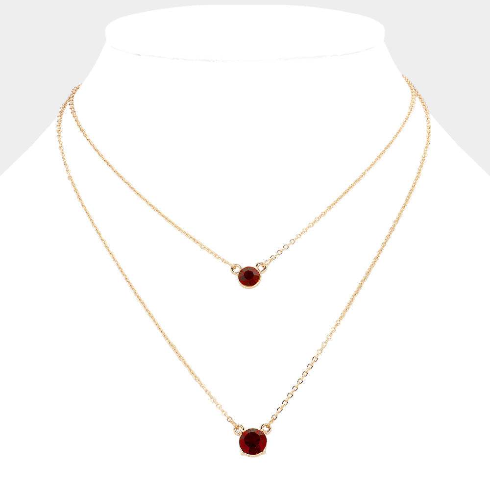 Double Round Stone Pendant Layered Necklace - Madeline Love - Flyclothing LLC