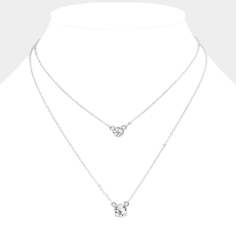 Double Round Stone Pendant Layered Necklace - Madeline Love - Flyclothing LLC