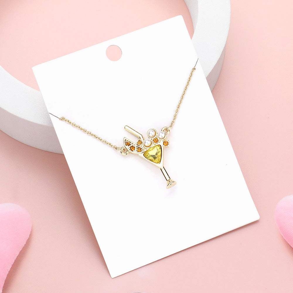 Pearl Stone Embellished Cocktail Pendant Necklace - Madeline Love - Flyclothing LLC
