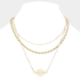Rhinestone Centered Metal Rhombus Pendant Triple Layered Necklace - Madeline Love - Flyclothing LLC