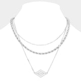 Rhinestone Centered Metal Rhombus Pendant Triple Layered Necklace - Madeline Love - Flyclothing LLC