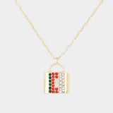Color Block Rhinestone Embellished Lock Pendant Necklace - Madeline Love - Flyclothing LLC