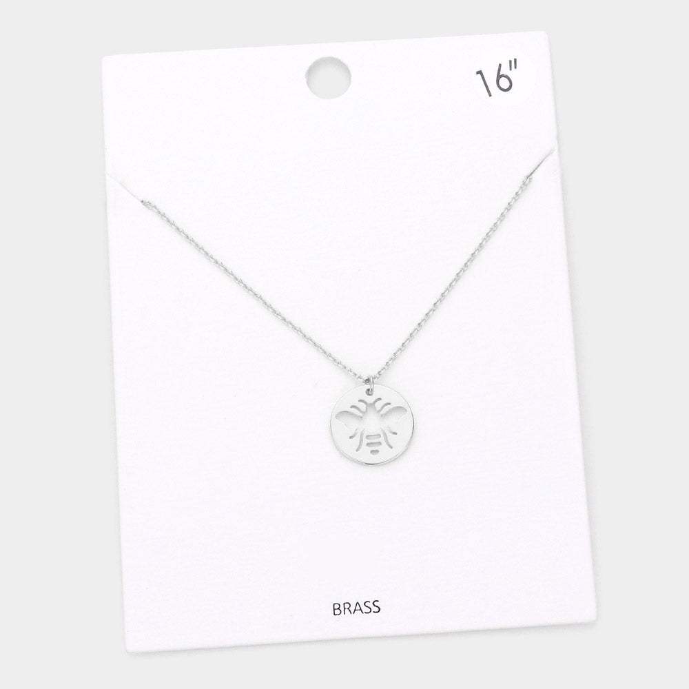 Brass Metal Cutout Honey Bee Disc Pendant Necklace - Madeline Love - Flyclothing LLC