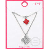 Silver Dipped Double Quatrefoil Pendant Layered Necklace - Madeline Love - Flyclothing LLC