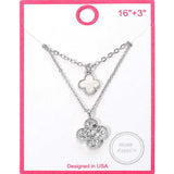 Silver Dipped Double Quatrefoil Pendant Layered Necklace - Madeline Love - Flyclothing LLC