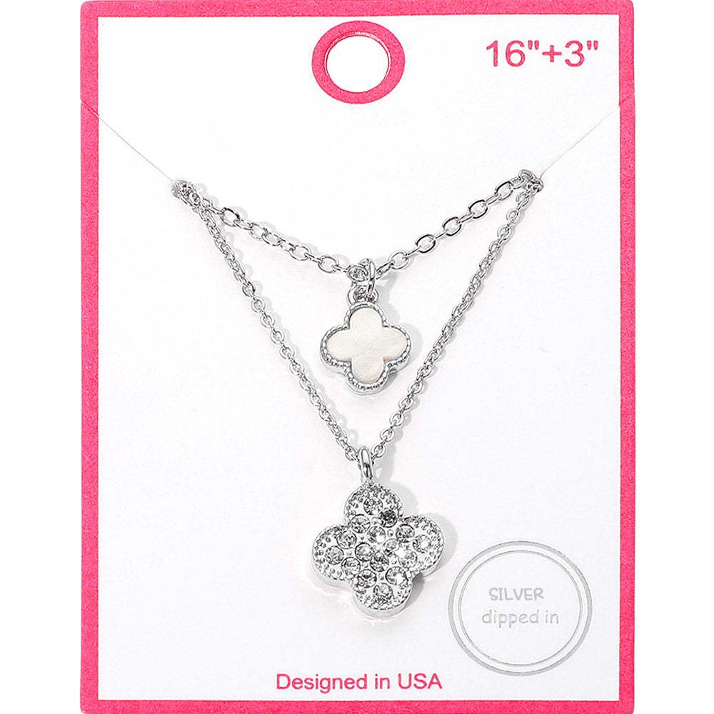 Silver Dipped Double Quatrefoil Pendant Layered Necklace - Madeline Love - Flyclothing LLC