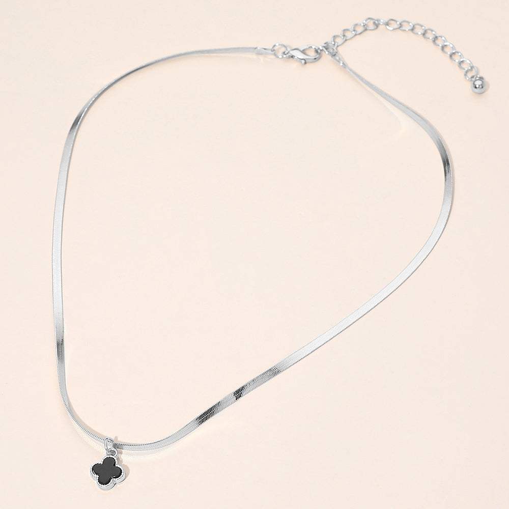 Silver Dipped Quatrefoil Pendant Herringbone Chain Necklace - Madeline Love - Flyclothing LLC
