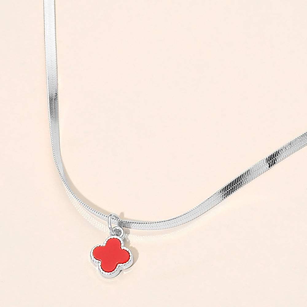 Silver Dipped Quatrefoil Pendant Herringbone Chain Necklace - Madeline Love - Flyclothing LLC