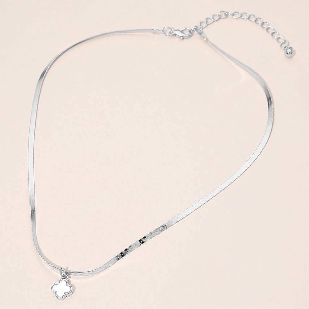 Silver Dipped Quatrefoil Pendant Herringbone Chain Necklace - Madeline Love - Flyclothing LLC