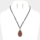 Faux Leather Cord Serape Rhinestone Teardrop Necklace - Madeline Love - Flyclothing LLC