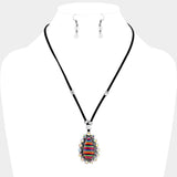 Faux Leather Cord Serape Rhinestone Teardrop Necklace - Madeline Love - Flyclothing LLC