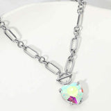 Chunky Heart Stone Cluster Toggle Pendant Necklace - Madeline Love - Flyclothing LLC