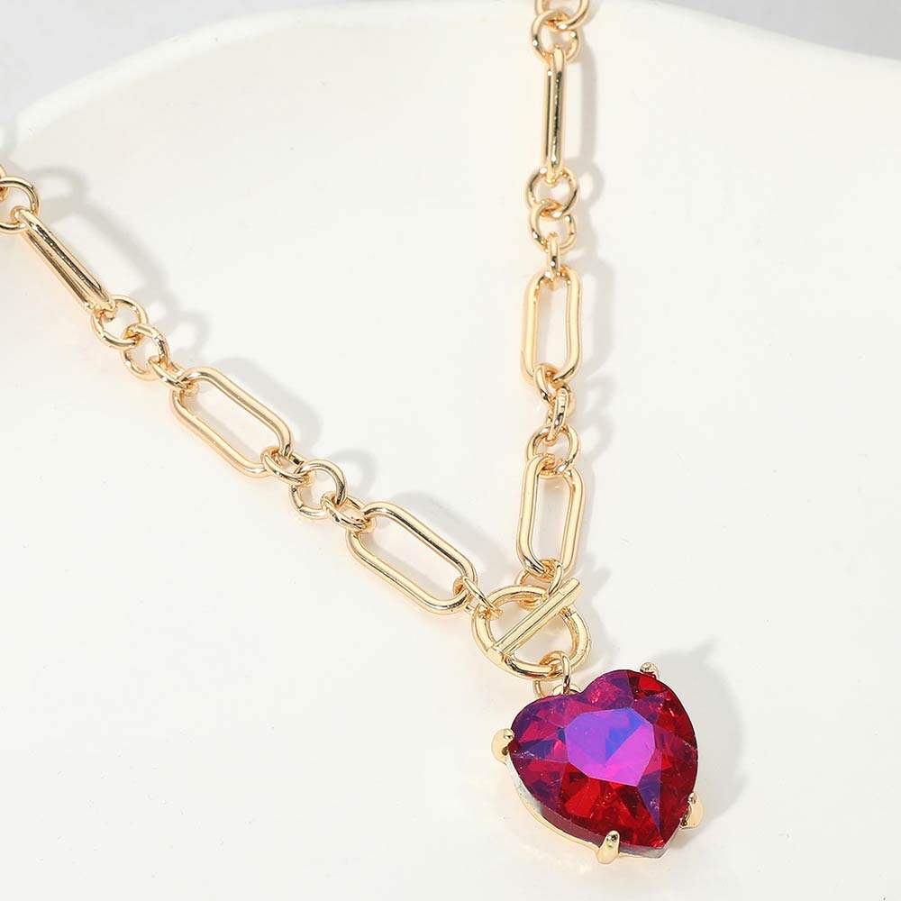 Chunky Heart Stone Cluster Toggle Pendant Necklace - Madeline Love - Flyclothing LLC