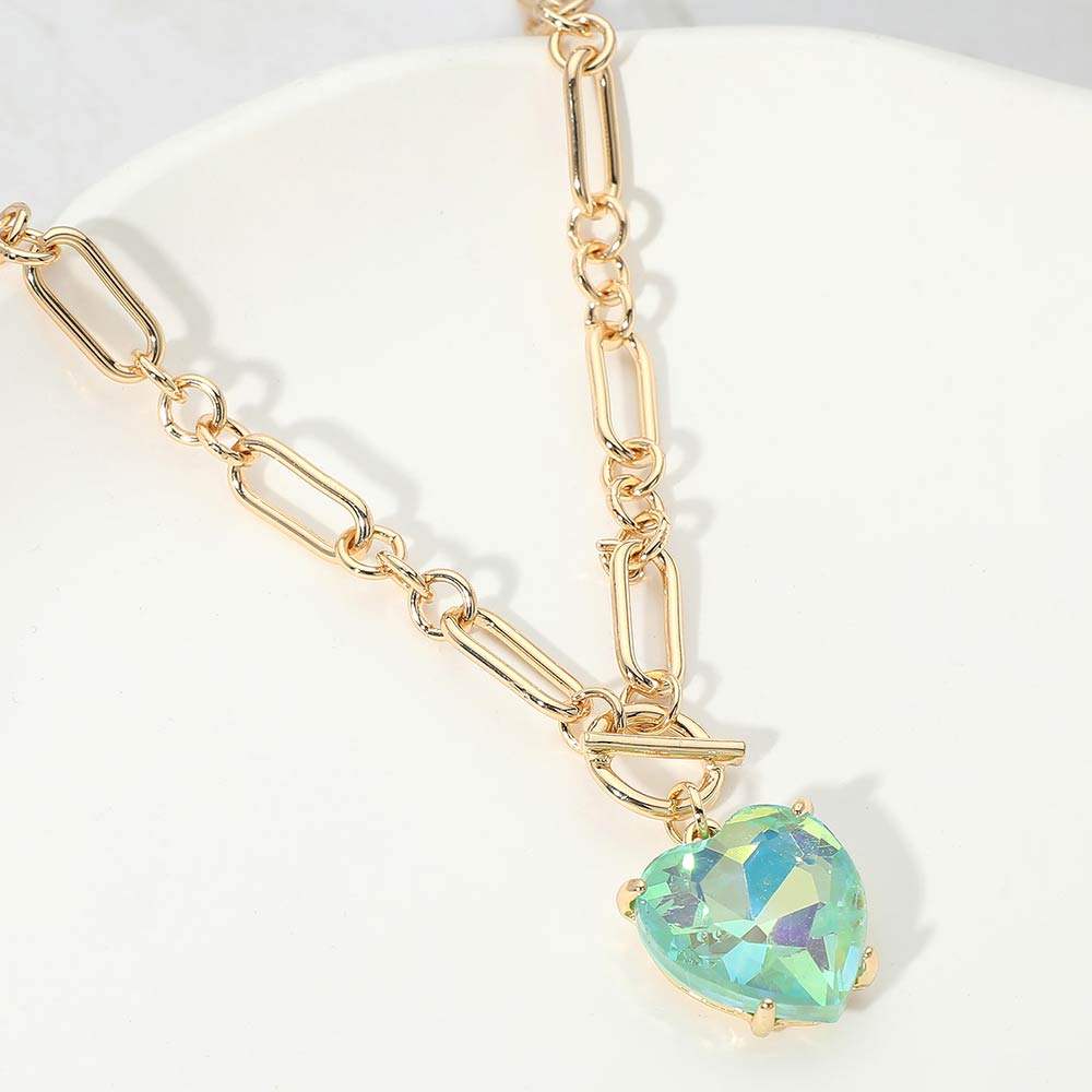 Chunky Heart Stone Cluster Toggle Pendant Necklace - Madeline Love - Flyclothing LLC
