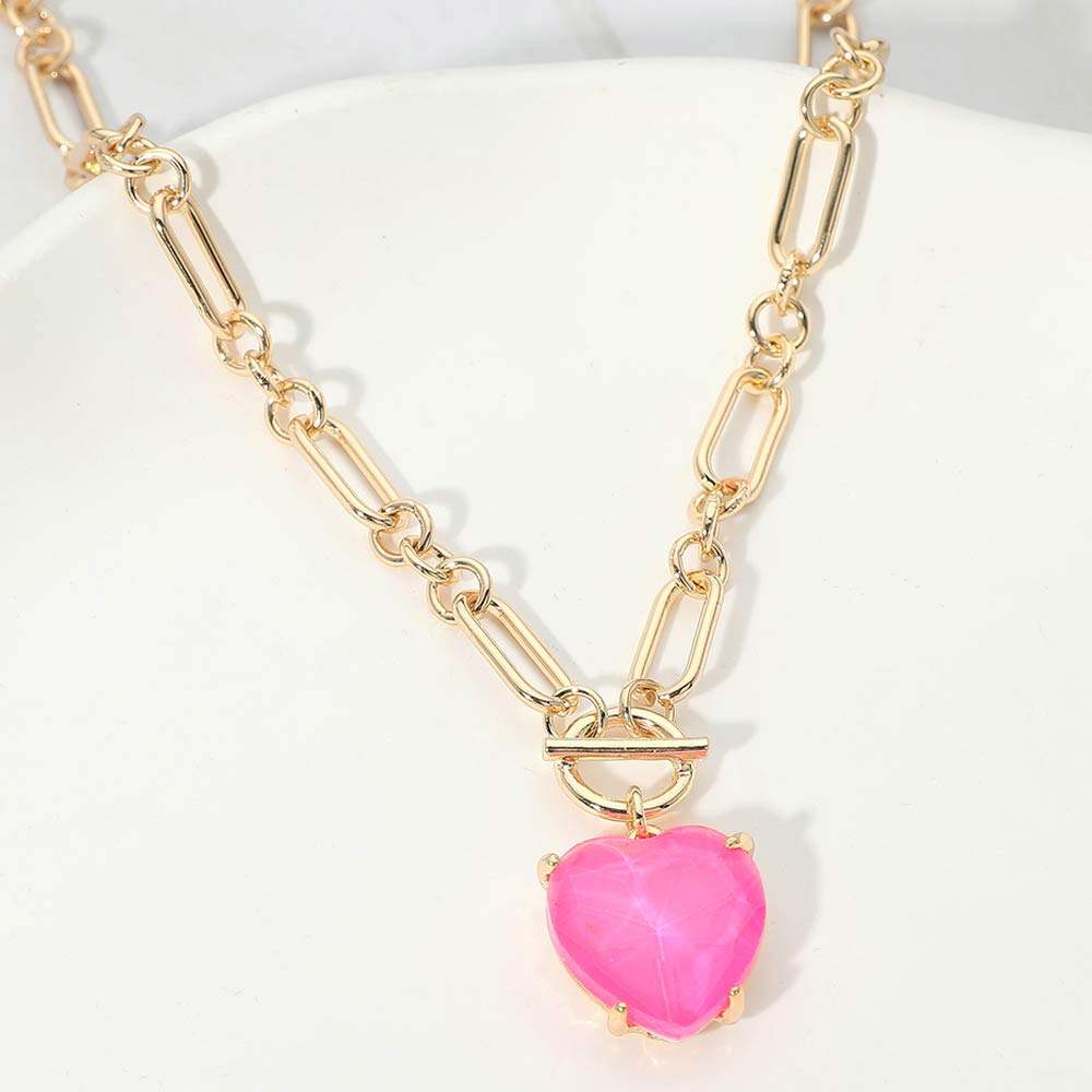 Chunky Heart Stone Cluster Toggle Pendant Necklace - Madeline Love - Flyclothing LLC
