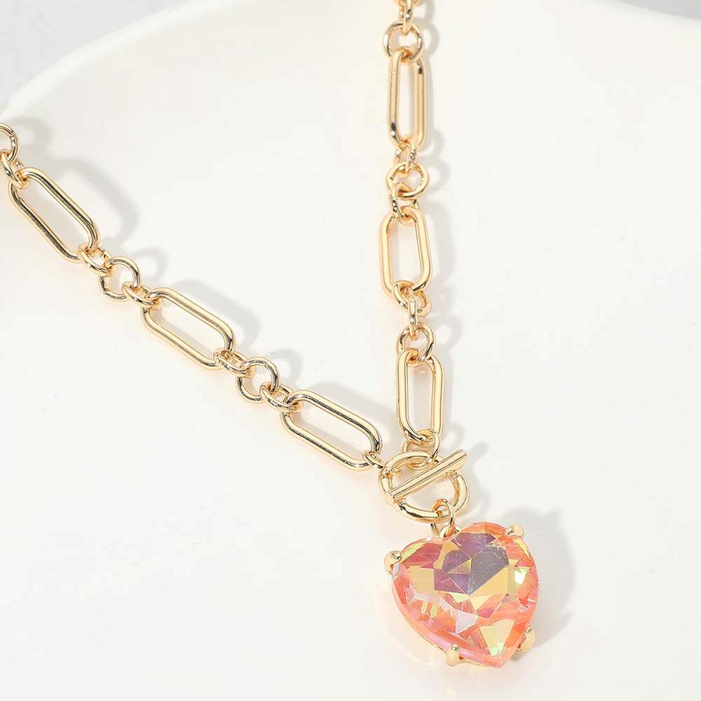 Chunky Heart Stone Cluster Toggle Pendant Necklace - Madeline Love - Flyclothing LLC