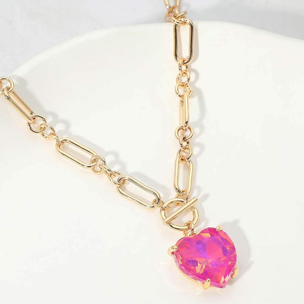 Chunky Heart Stone Cluster Toggle Pendant Necklace - Madeline Love - Flyclothing LLC