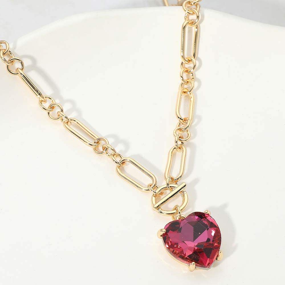 Chunky Heart Stone Cluster Toggle Pendant Necklace - Madeline Love - Flyclothing LLC
