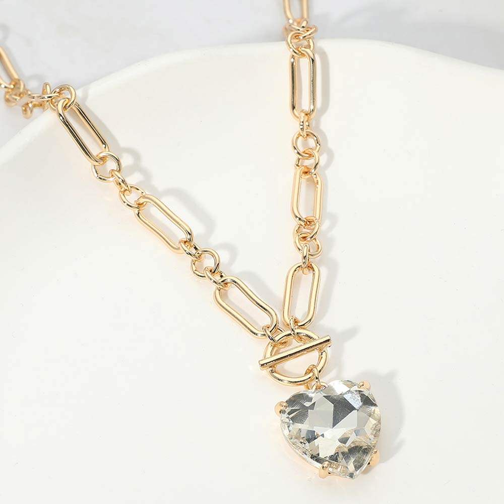 Chunky Heart Stone Cluster Toggle Pendant Necklace - Madeline Love - Flyclothing LLC