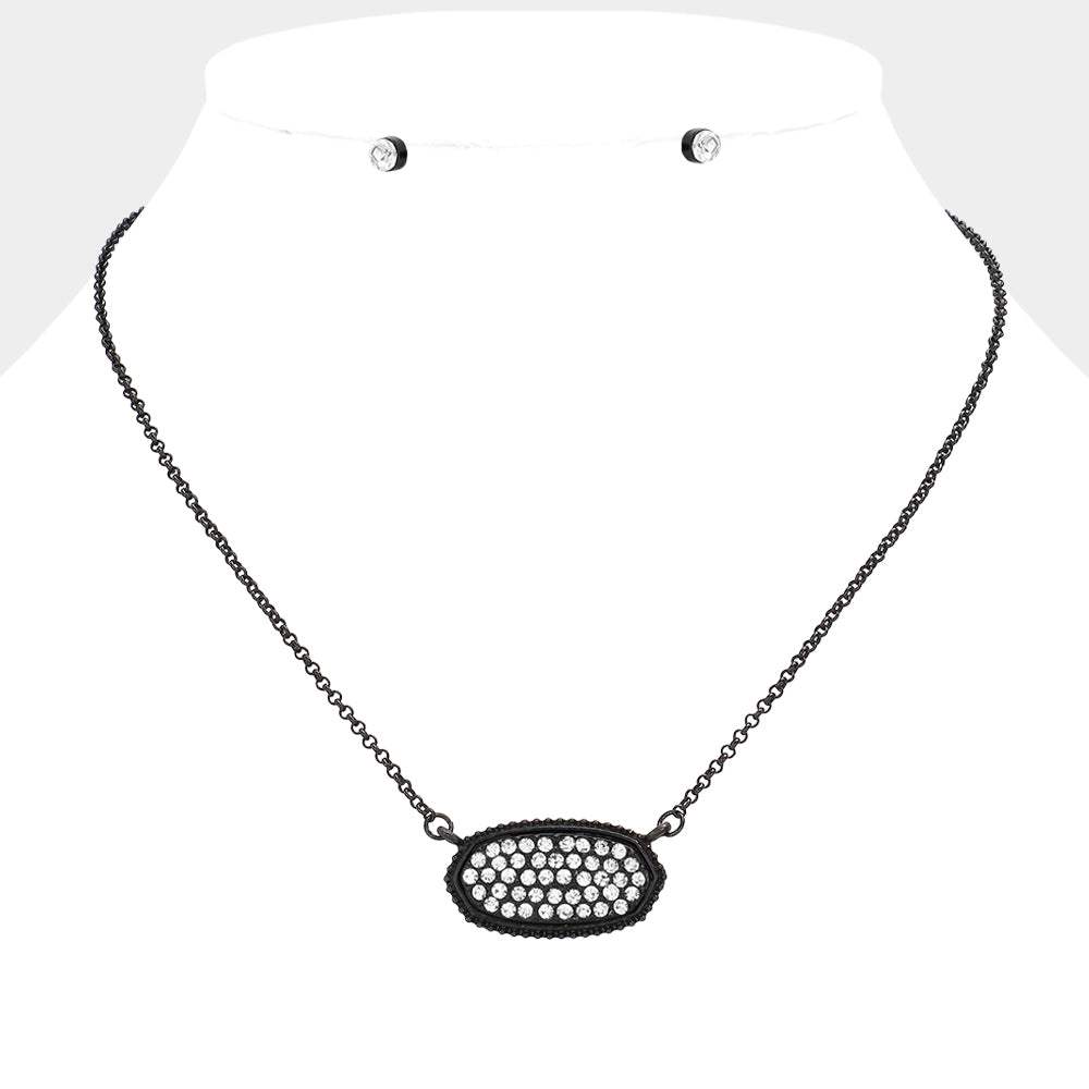 Rhinestone Embellished Hexagon Pendant Necklace - Madeline Love - Flyclothing LLC