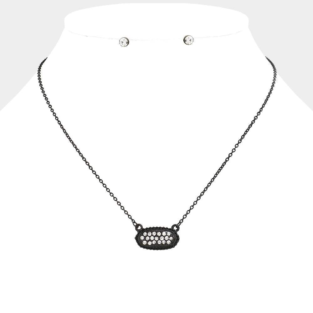 Crystal embellished oval pendant necklace - Madeline Love - Flyclothing LLC