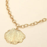 Textured Metal Seashell Pendant Necklace - Madeline Love - Flyclothing LLC