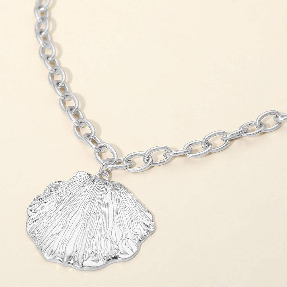 Textured Metal Seashell Pendant Necklace - Madeline Love - Flyclothing LLC